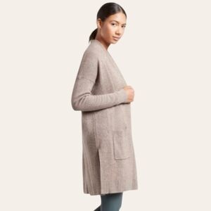 Athleta Cashmere Wool‎ Blend Oversized Side Slit Open Front Cardigan Taupe sz S